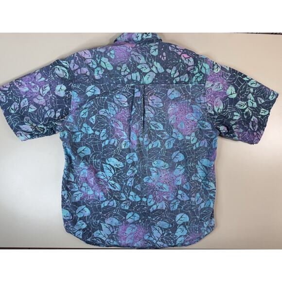 VTG 90s Straight Down Men’s Aloha Shirt M Blue Purple Hawaiian Tropical Beach - Picture 8 of 9